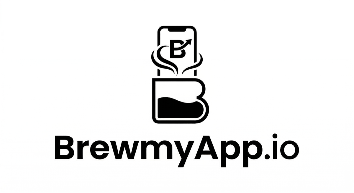 BrewmyApp logo — no-code WooCommerce & Shopify to native iOS and Android app builder