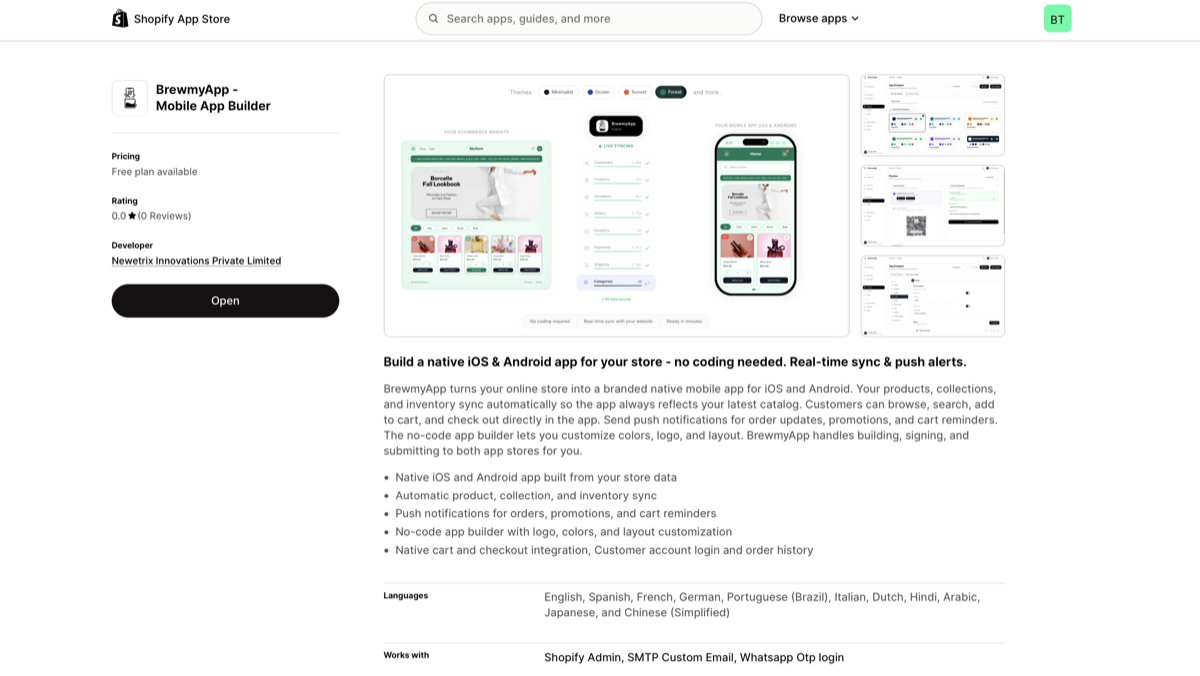 Shopify mobile app builder - BrewmyApp
